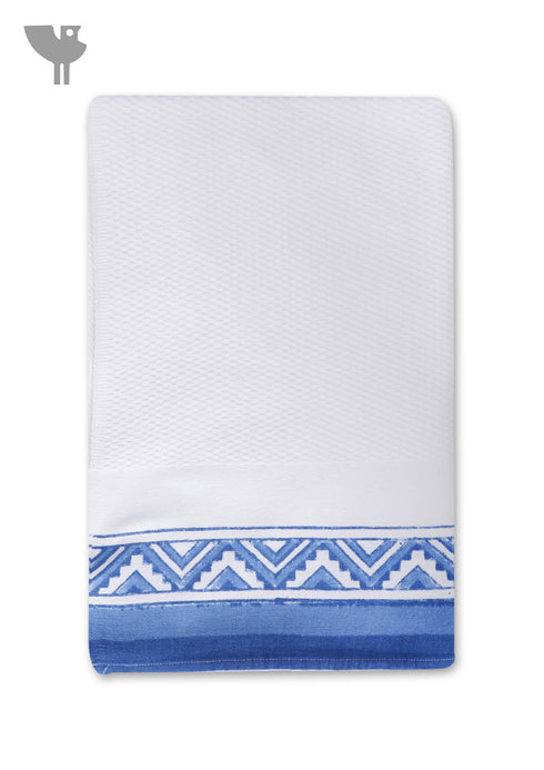 Handloom Cotton Bath Towel With Block Print Border